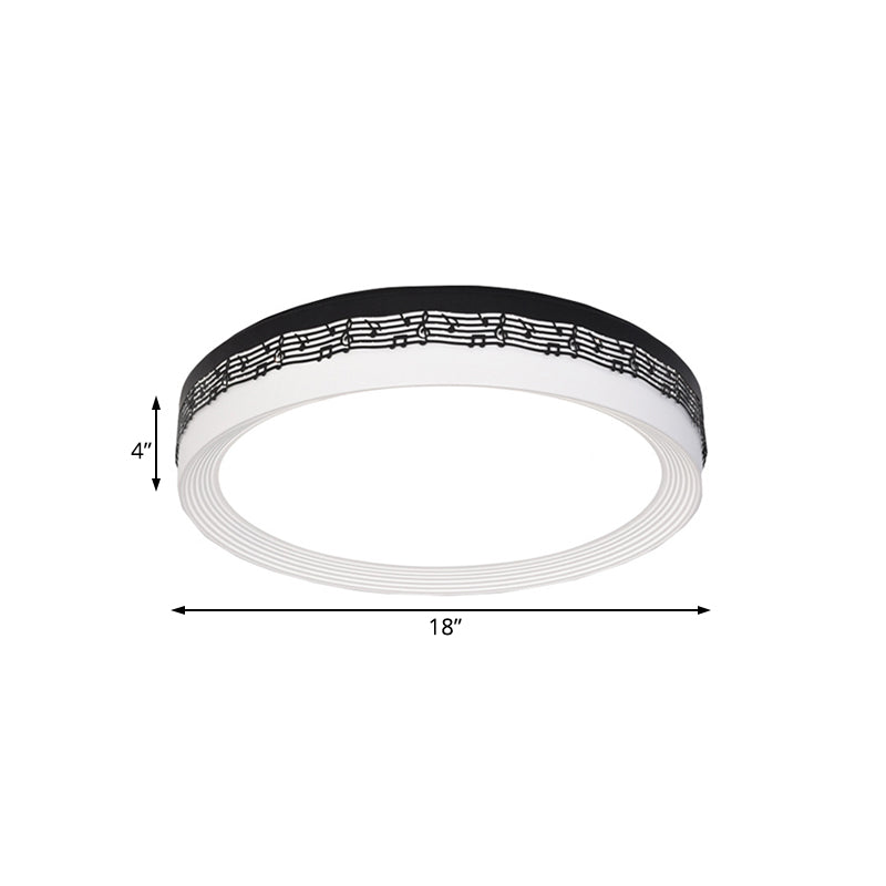 Contemporary LED Ceiling Lamp in Black, Round 18"/22"/30" Dia, Flush Mount with Warm/White Lighting and Rhythm Pattern