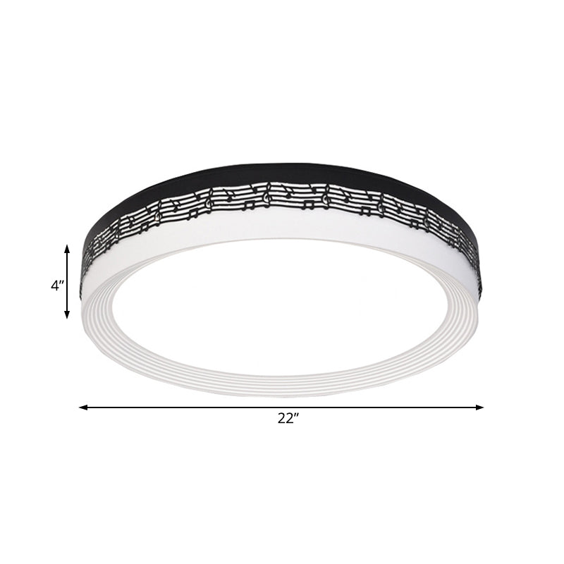 Contemporary Led Ceiling Lamp In Black Round 18/22/30 Dia Flush Mount With Warm/White Lighting And