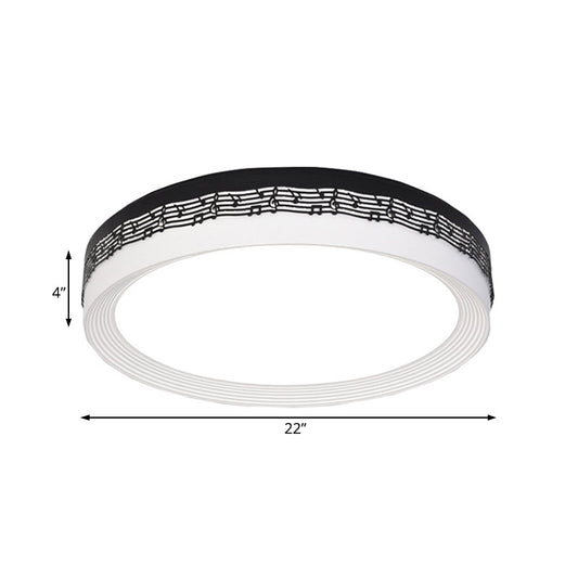 Contemporary Led Ceiling Lamp In Black Round 18/22/30 Dia Flush Mount With Warm/White Lighting And