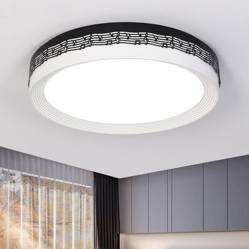 Contemporary LED Ceiling Lamp in Black, Round 18"/22"/30" Dia, Flush Mount with Warm/White Lighting and Rhythm Pattern