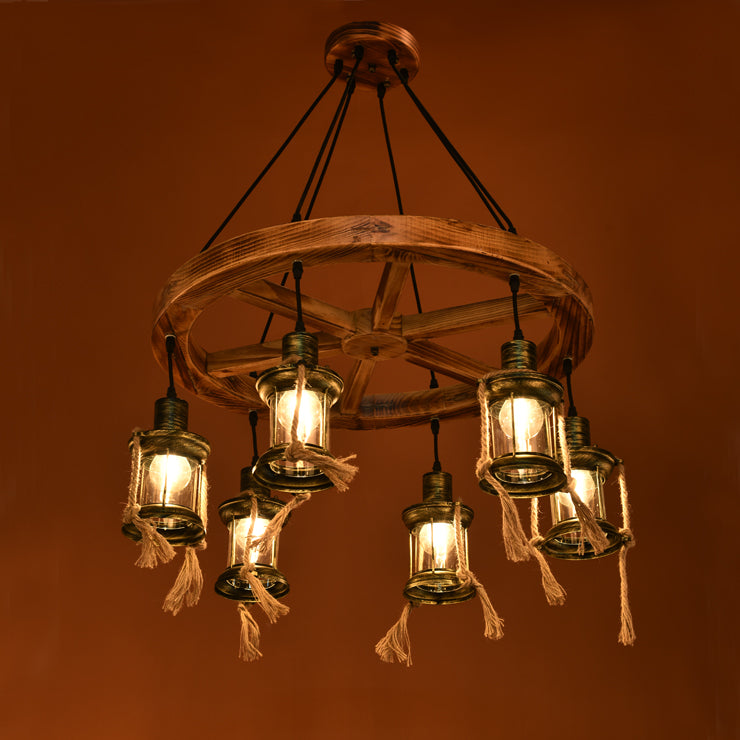 Lustre suspendu en métal à 6 lumières en bronze côtier : lampe suspendue au kérosène pour le salon