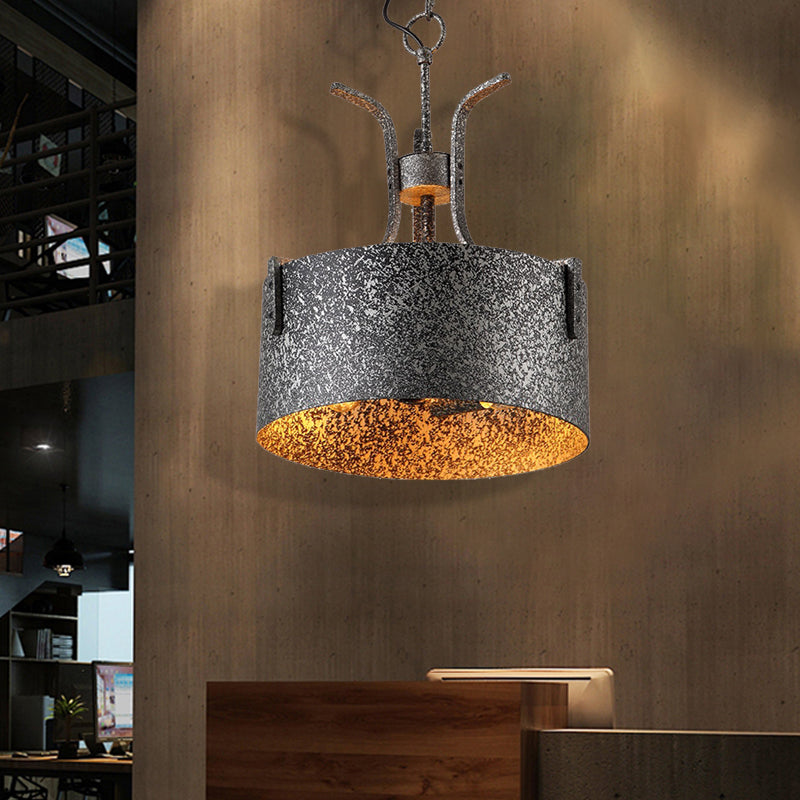 Vintage Metal Black Pendant Lamp with Elk Décor, 12.5"/20" Wide