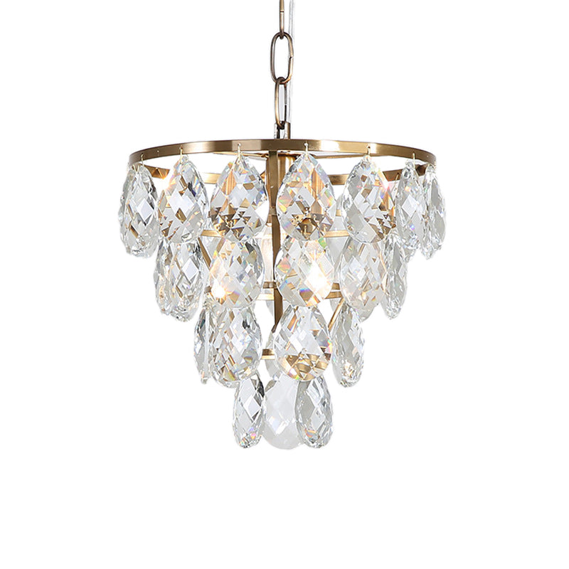 Suspension moderne en cristal en forme de larme – Plafonnier rond en laiton pour salon