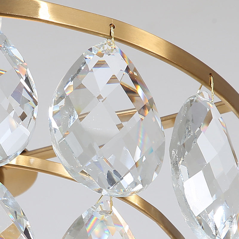 Suspension moderne en cristal en forme de larme – Plafonnier rond en laiton pour salon