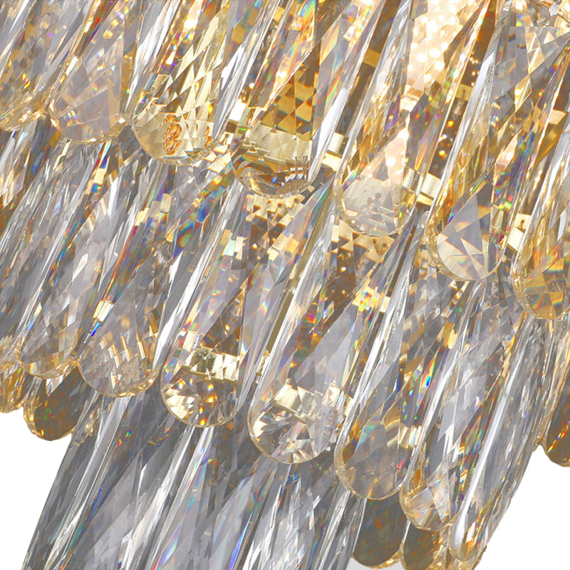 Contemporary Gold Crystal Chandelier - 7-Light Hanging Ceiling Fixture (4 Tiers)