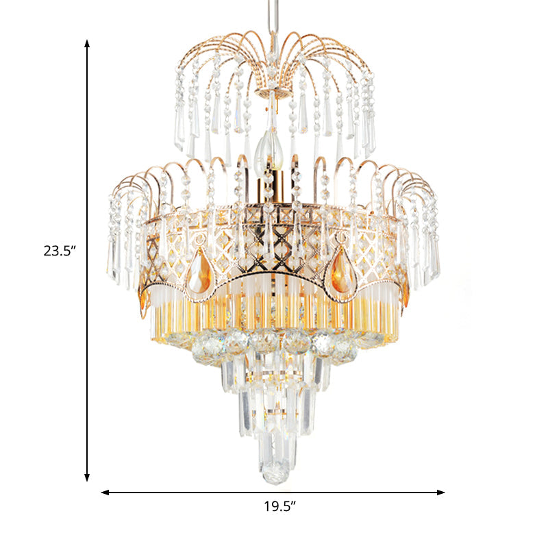 Modern Gold Chandelier Light with Layered Crystal Shade - 3/7 Lights - 18"/19.5" Wide - Dining Room Ceiling Lamp