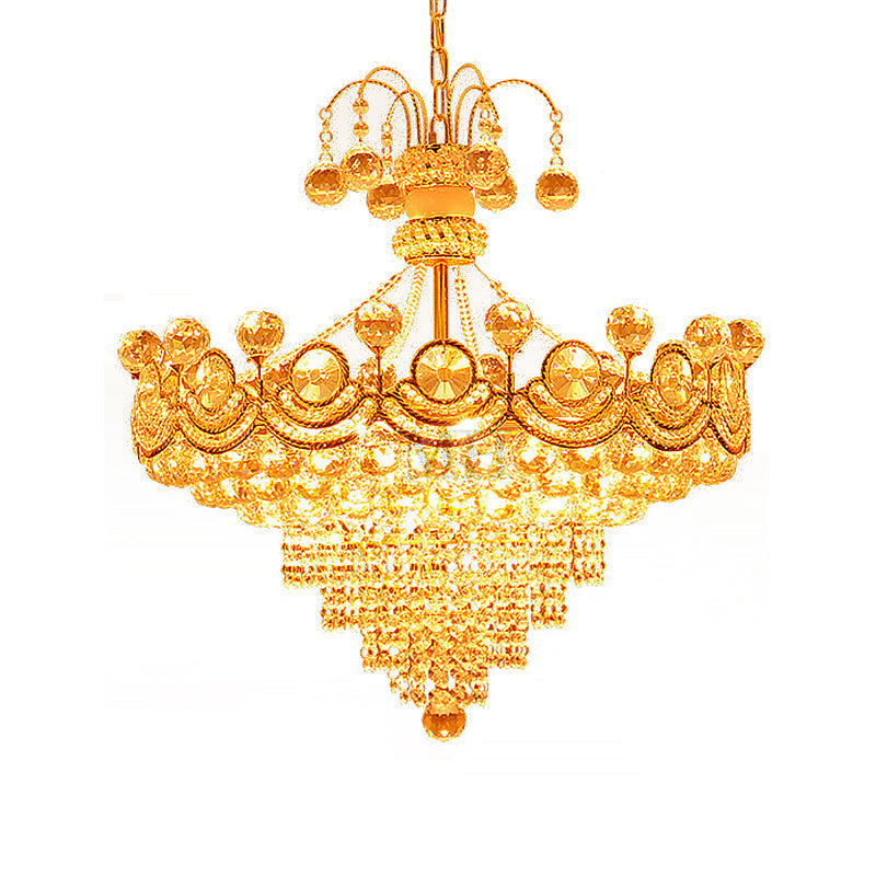 Modern Crystal Cone Chandelier Light - 10-Light Gold Ceiling Fixture for Dining Room