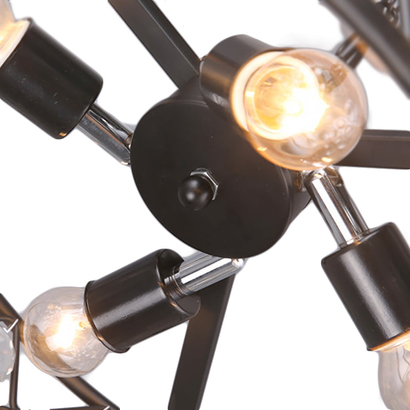 Modern Round Black Chandelier Light with Iron Frame, Metal, and Crystal - 4 Lights