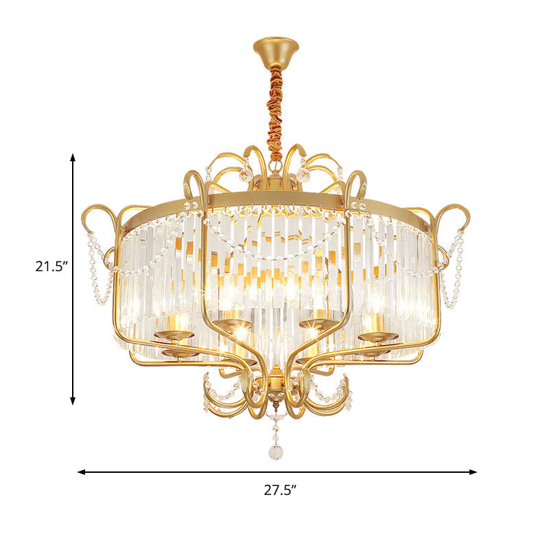 Faceted Clear Crystal Prism Lantern Chandelier with 8 Lights in Black/Gold - Contemporary Living Room Hanging Light