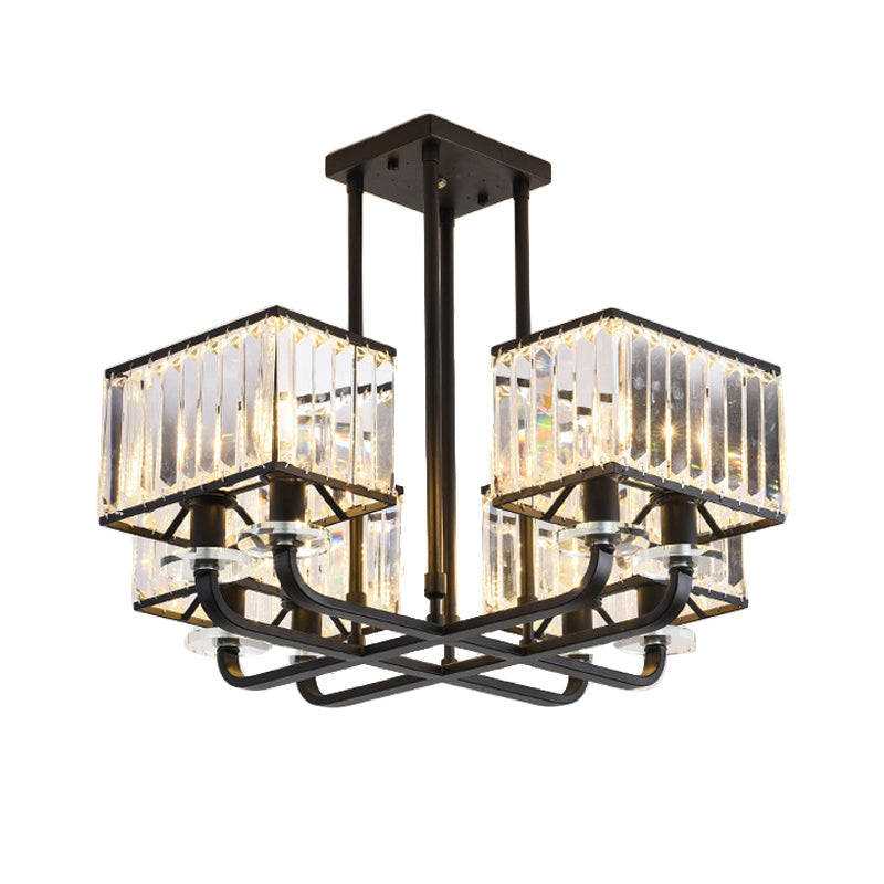 Lustre en cristal prismatique vintage - 6/8 lumières - Suspension noire pour salon