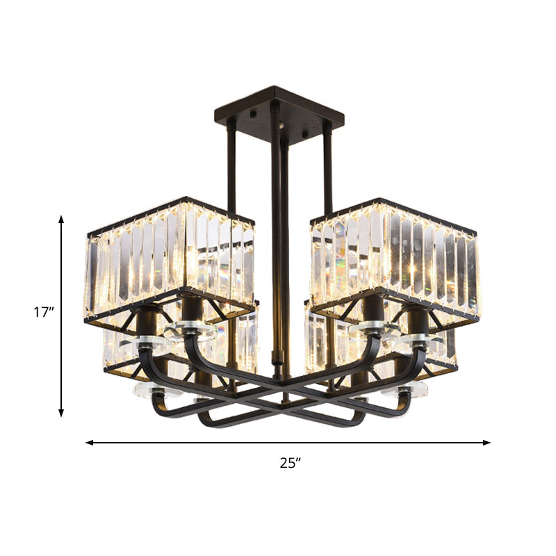 Lustre en cristal prismatique vintage - 6/8 lumières - Suspension noire pour salon