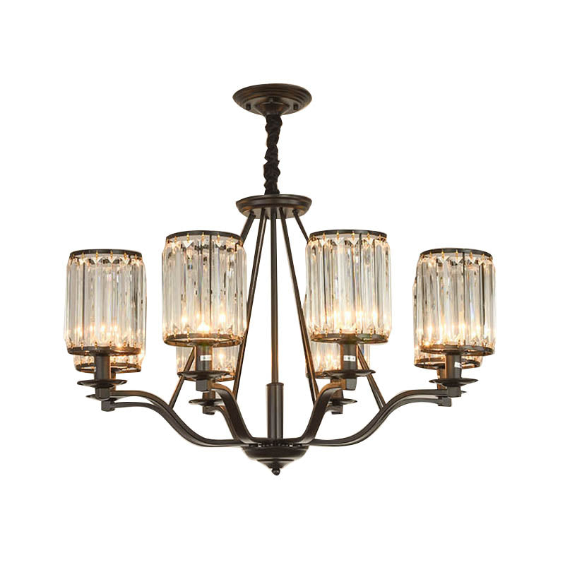 Antique 3/6/8 Light Black Cylinder Prismatic Crystal Chandelier