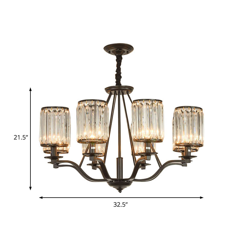 Antique 3/6/8 Light Black Cylinder Prismatic Crystal Chandelier