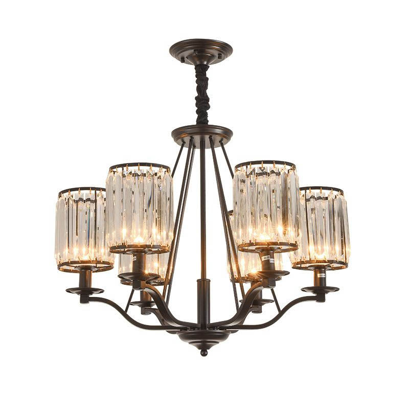 Antique 3/6/8 Light Black Cylinder Prismatic Crystal Chandelier