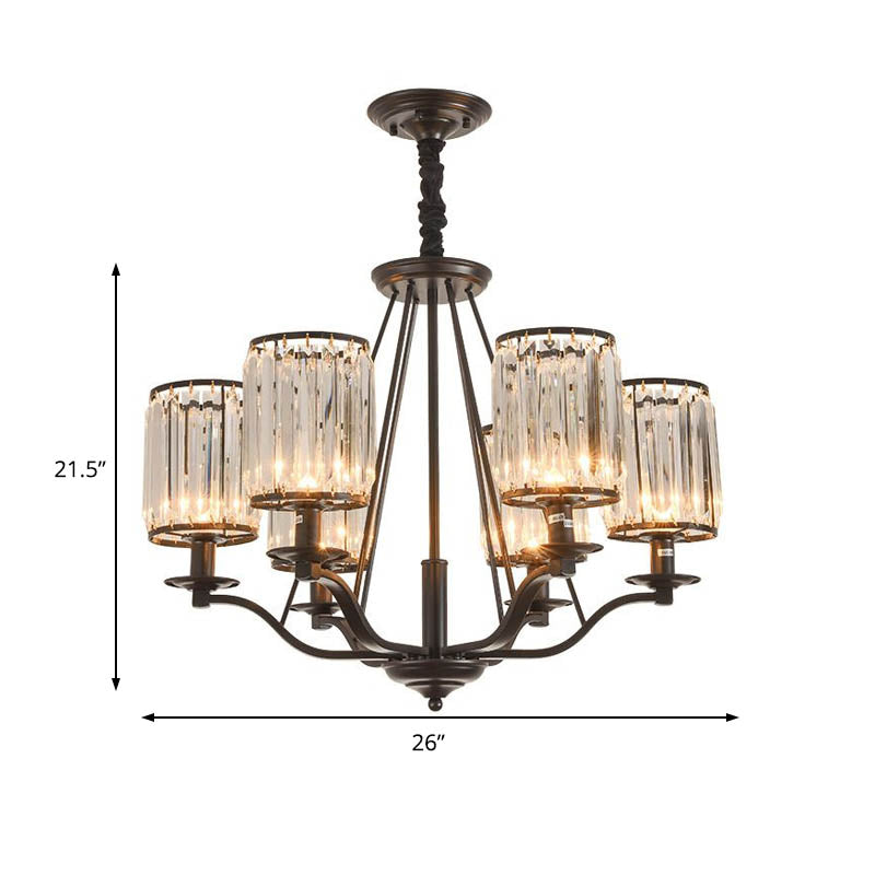 Antique 3/6/8 Light Black Cylinder Prismatic Crystal Chandelier