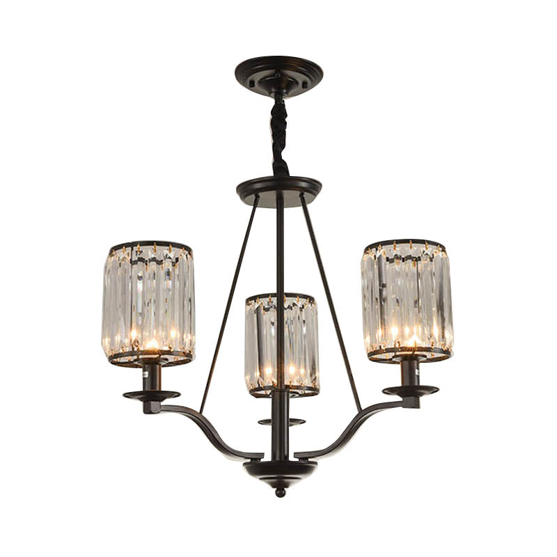 Antique 3/6/8 Light Black Cylinder Prismatic Crystal Chandelier