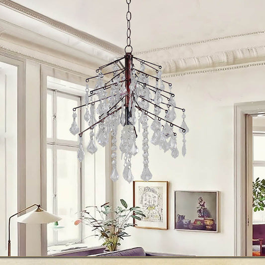Simple Crystal and Metal Christmas Tree Hanging Light Fixture - Weathered Copper Chandelier Light