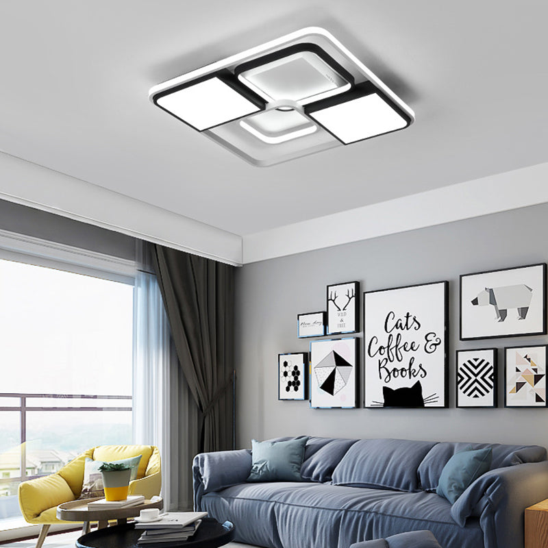 Adjustable Wide LED Flushmount Lighting - Modern White Rhombus/Rectangular Ceiling Lamp for Living Room with Acrylic Shade - Warm/White Light