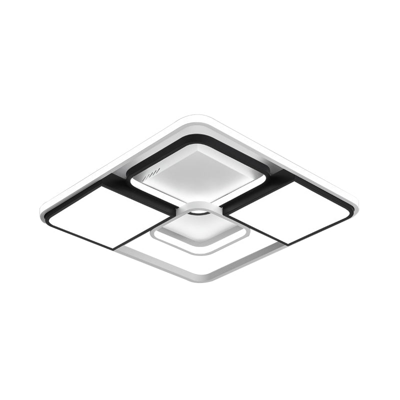 Adjustable Wide LED Flushmount Lighting - Modern White Rhombus/Rectangular Ceiling Lamp for Living Room with Acrylic Shade - Warm/White Light