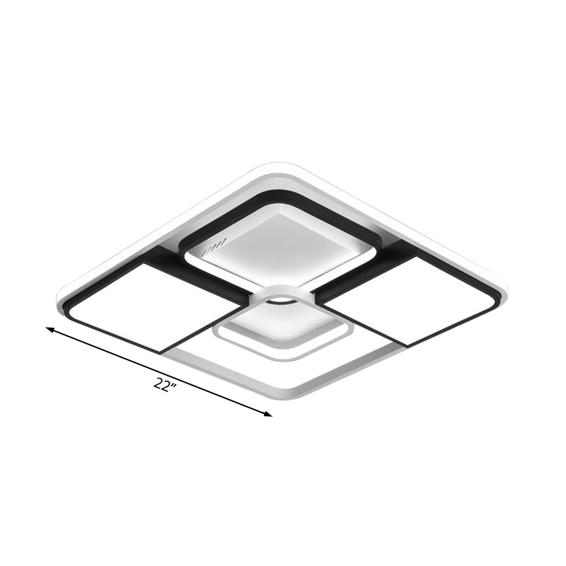 Adjustable Wide LED Flushmount Lighting - Modern White Rhombus/Rectangular Ceiling Lamp for Living Room with Acrylic Shade - Warm/White Light