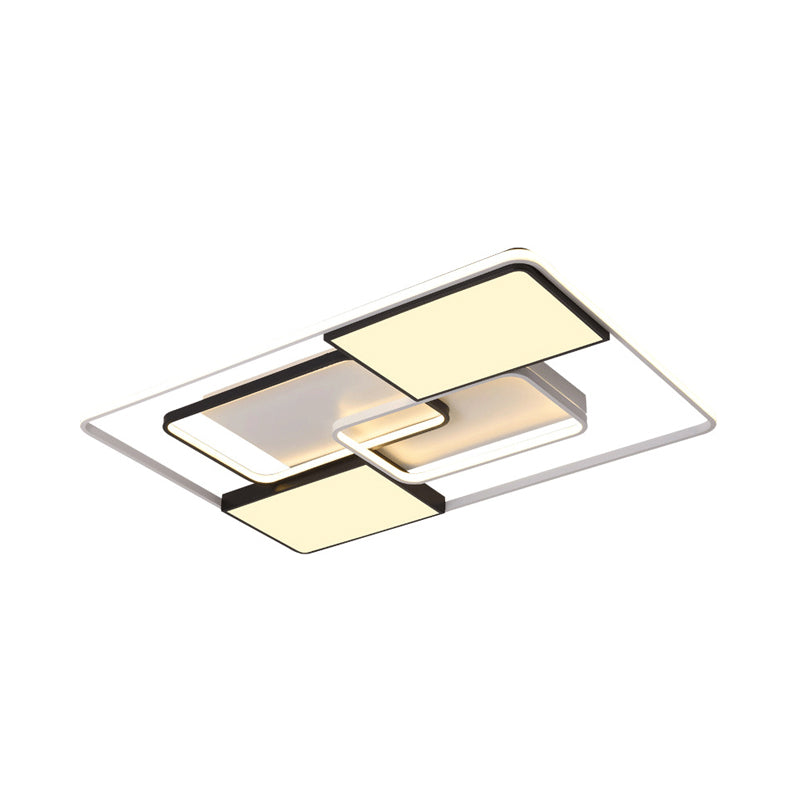Adjustable Wide LED Flushmount Lighting - Modern White Rhombus/Rectangular Ceiling Lamp for Living Room with Acrylic Shade - Warm/White Light