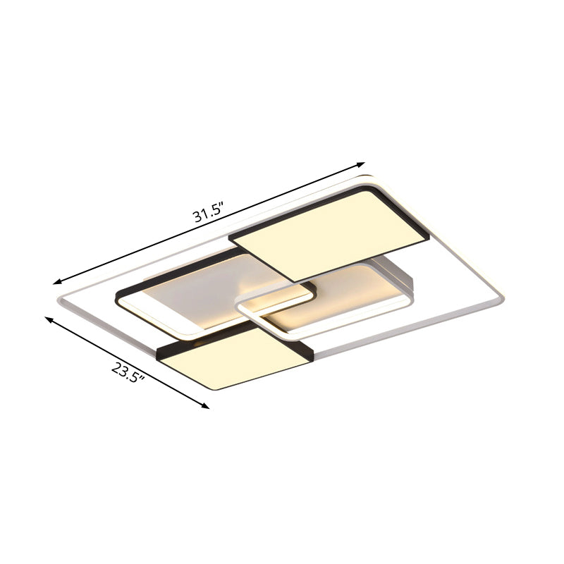 Adjustable Wide LED Flushmount Lighting - Modern White Rhombus/Rectangular Ceiling Lamp for Living Room with Acrylic Shade - Warm/White Light