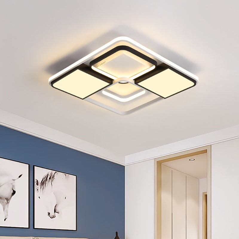 Adjustable Wide LED Flushmount Lighting - Modern White Rhombus/Rectangular Ceiling Lamp for Living Room with Acrylic Shade - Warm/White Light