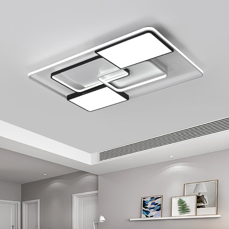 Adjustable Wide LED Flushmount Lighting - Modern White Rhombus/Rectangular Ceiling Lamp for Living Room with Acrylic Shade - Warm/White Light