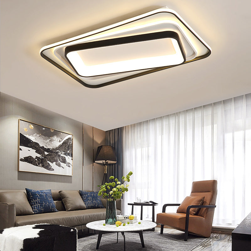 Simple Black Flush Mount Acrylic Ceiling Light for Bedroom - Rectangular/Square, 19.5"/35.5" Wide - Warm/White Light