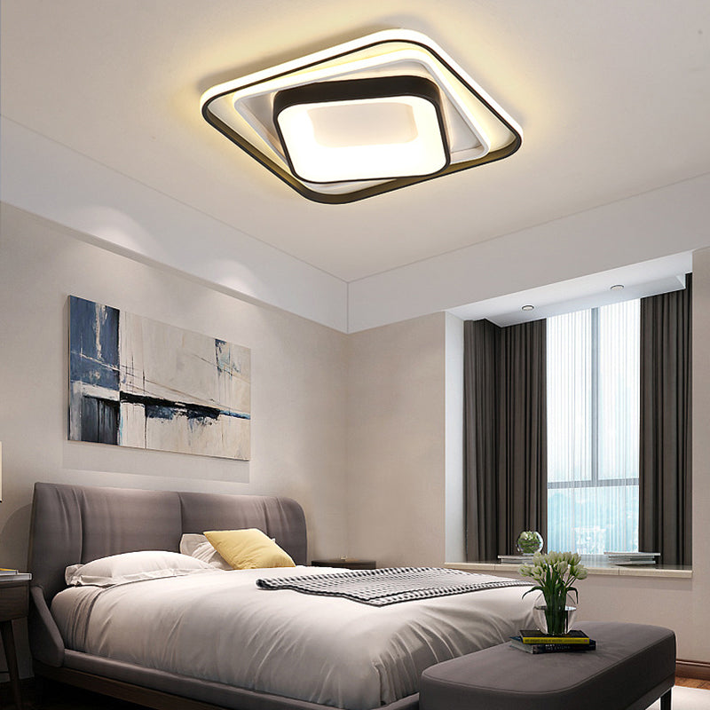 Simple Black Flush Mount Acrylic Ceiling Light for Bedroom - Rectangular/Square, 19.5"/35.5" Wide - Warm/White Light
