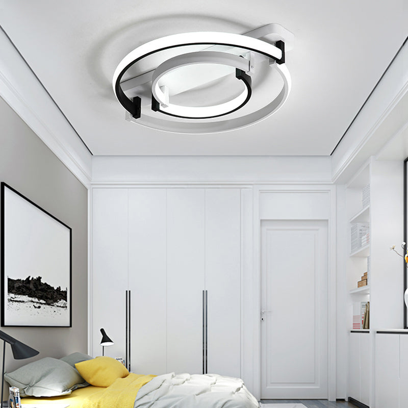 Sleek Acrylic LED Bedroom Ceiling Lamp in Warm/White Light - Black/White Flush Mount, Various Sizes