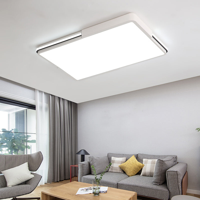 Simple White LED Flush Mount Light for Bedroom Ceiling - 16"/19.5"/35.5" Wide Square/Rectangular Shape, Warm/White Light