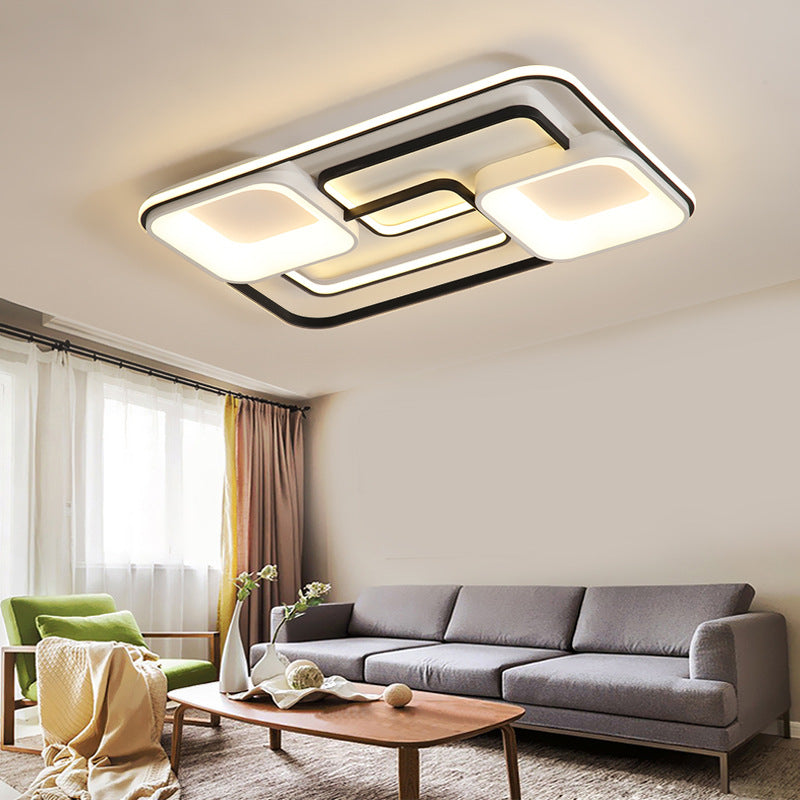Modern LED Flush Ceiling Light in White Acrylic - Round/Square/Rectangular Shape, Warm/White Light - Ceiling Mounted Fixture for Living Room