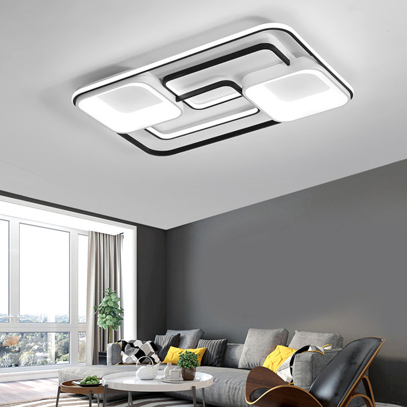 Modern LED Flush Ceiling Light in White Acrylic - Round/Square/Rectangular Shape, Warm/White Light - Ceiling Mounted Fixture for Living Room