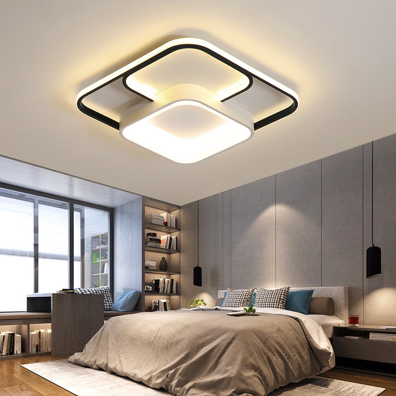 Modern LED Flush Ceiling Light in White Acrylic - Round/Square/Rectangular Shape, Warm/White Light - Ceiling Mounted Fixture for Living Room