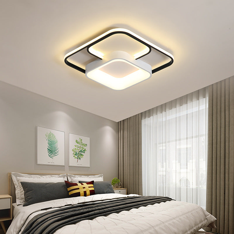 Modern LED Flush Ceiling Light in White Acrylic - Round/Square/Rectangular Shape, Warm/White Light - Ceiling Mounted Fixture for Living Room
