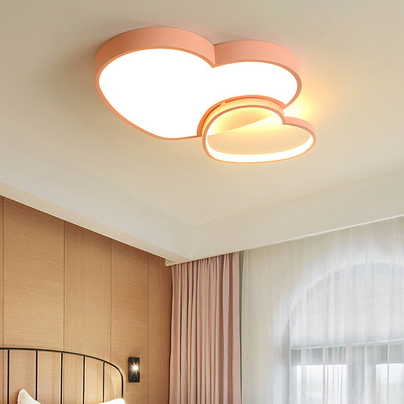 Contemporary Loving Heart Flush Light: Acrylic LED Children Room Lamp - Pink/White, 13"/16.5