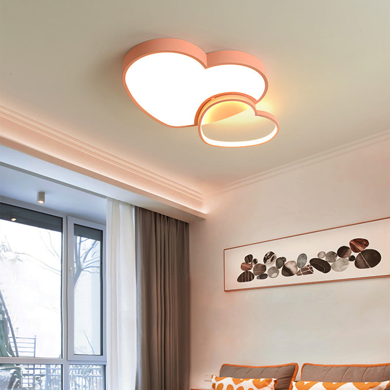 Contemporary Loving Heart Flush Light: Acrylic LED Children Room Lamp - Pink/White, 13"/16.5