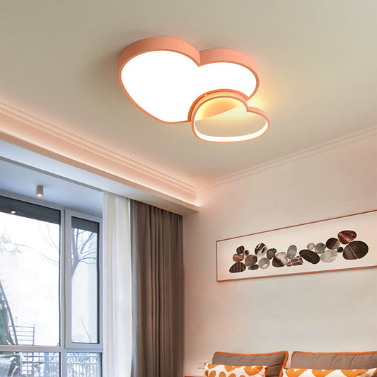 Contemporary Loving Heart Flush Light: Acrylic LED Children Room Lamp - Pink/White, 13"/16.5