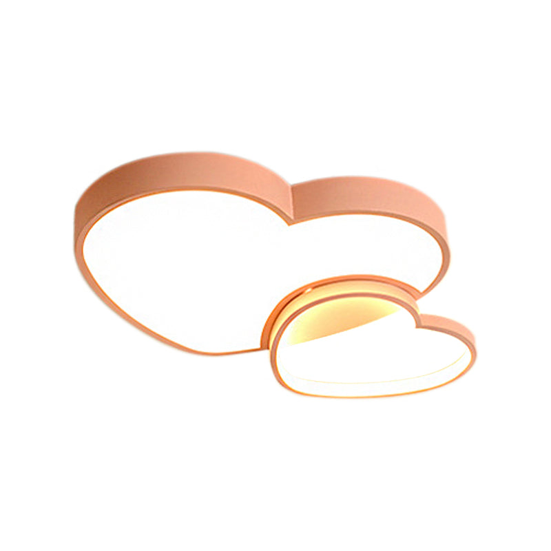 Contemporary Loving Heart Flush Light: Acrylic LED Children Room Lamp - Pink/White, 13"/16.5