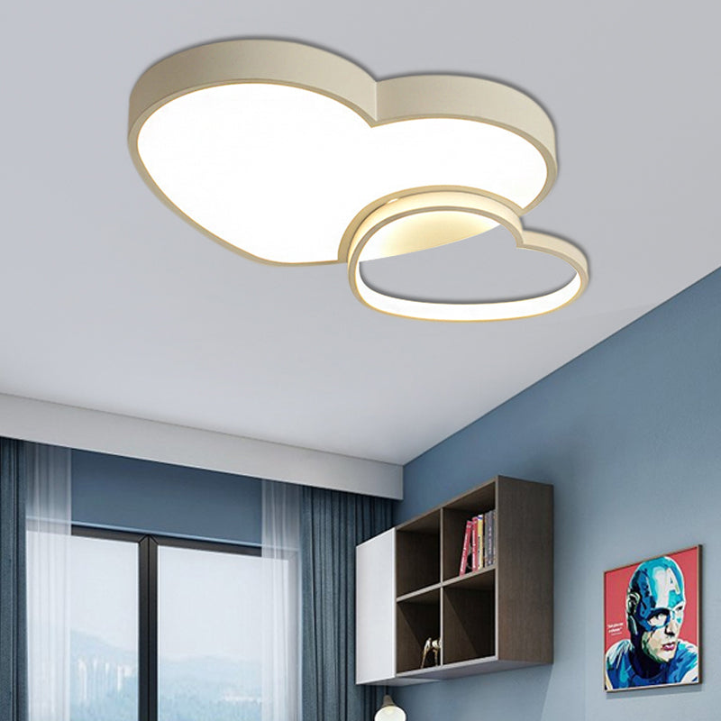 Contemporary Loving Heart Flush Light: Acrylic LED Children Room Lamp - Pink/White, 13"/16.5
