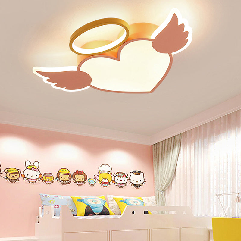 Heart Shaped Metal Flushmount Lamp: Cartoon Design, LED Blue/Pink Ceiling Lighting 19.5"/23.5" with Acrylic Diffuser in Warm/White Light