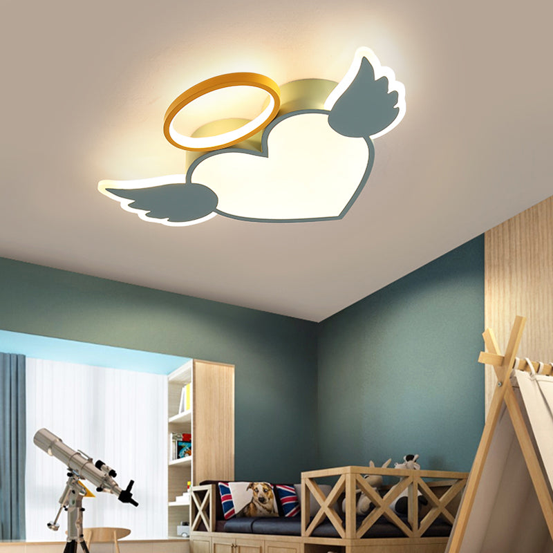 Heart Shaped Metal Flushmount Lamp: Cartoon Design, LED Blue/Pink Ceiling Lighting 19.5"/23.5" with Acrylic Diffuser in Warm/White Light