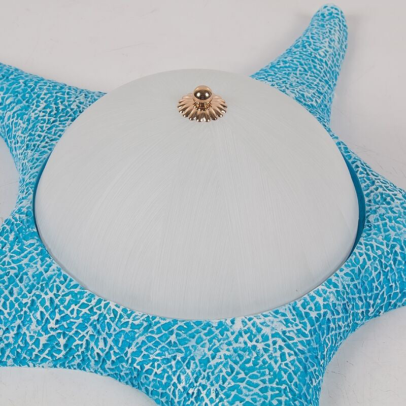 Starfish Kindergarten LED Flush Mount: Resin Ceiling Lighting with Blue Dome Glass Shade