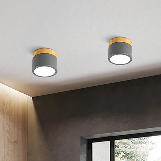 Modern Metallic LED Flush Mount: Cylinder Bedroom Lighting Simplified