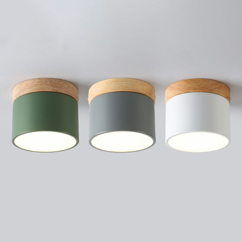Modern Metallic LED Flush Mount: Cylinder Bedroom Lighting Simplified