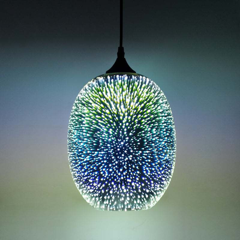 Contemporary Black Glass Pendant Light: Geometrical 3D Firework Design, Single-Bulb Suspension for Living Room