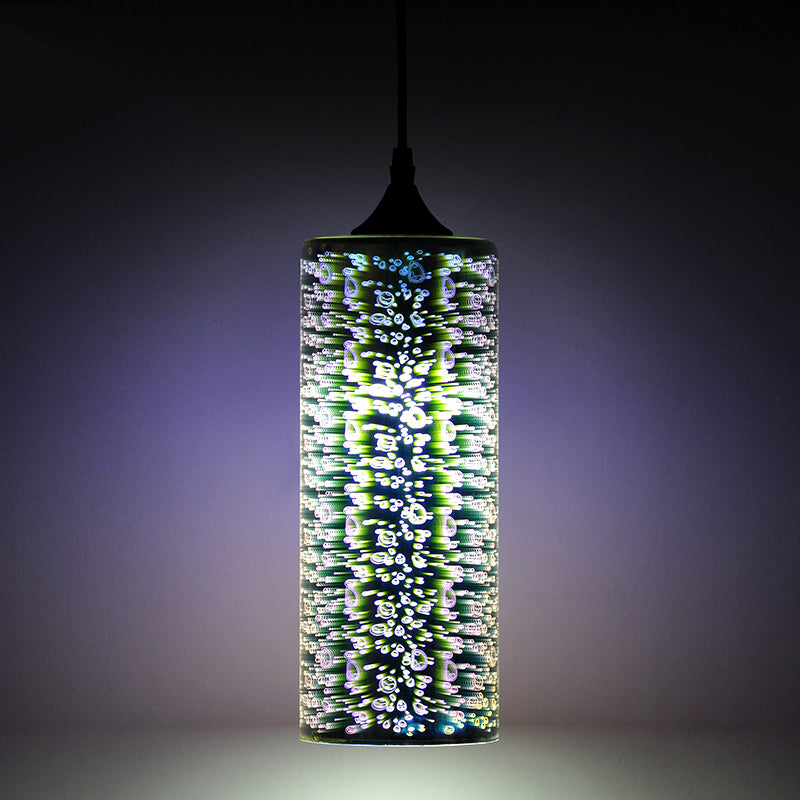 Contemporary Black Glass Pendant Light: Geometrical 3D Firework Design, Single-Bulb Suspension for Living Room