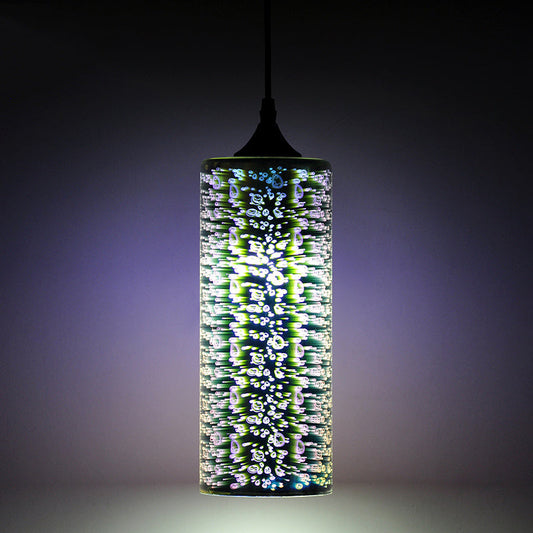 Contemporary Black Glass Pendant Light: Geometrical 3D Firework Design, Single-Bulb Suspension for Living Room