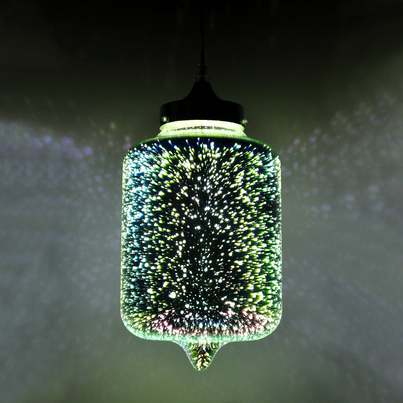 Contemporary Black Glass Pendant Light: Geometrical 3D Firework Design, Single-Bulb Suspension for Living Room